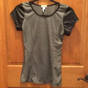 Leather look detail t shirt
